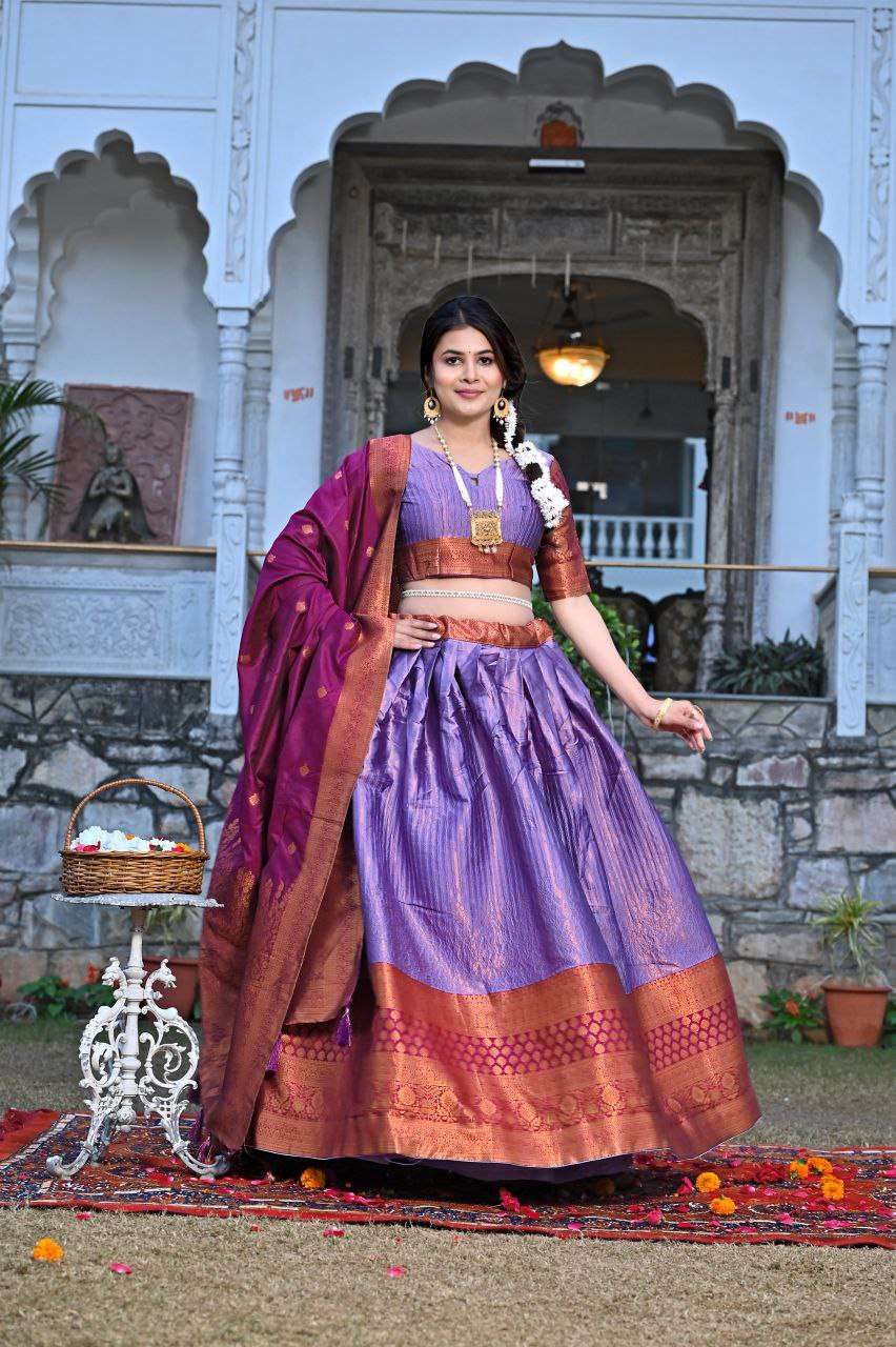 Women's Tussar Silk Patola Print Lehenga Choli Dupatta Set - Image 4